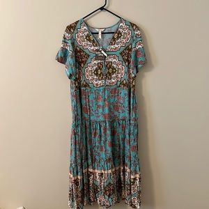 NWT Matilda Jane Dress, Turquoise with Brown Pink and Gold Accents, Size S